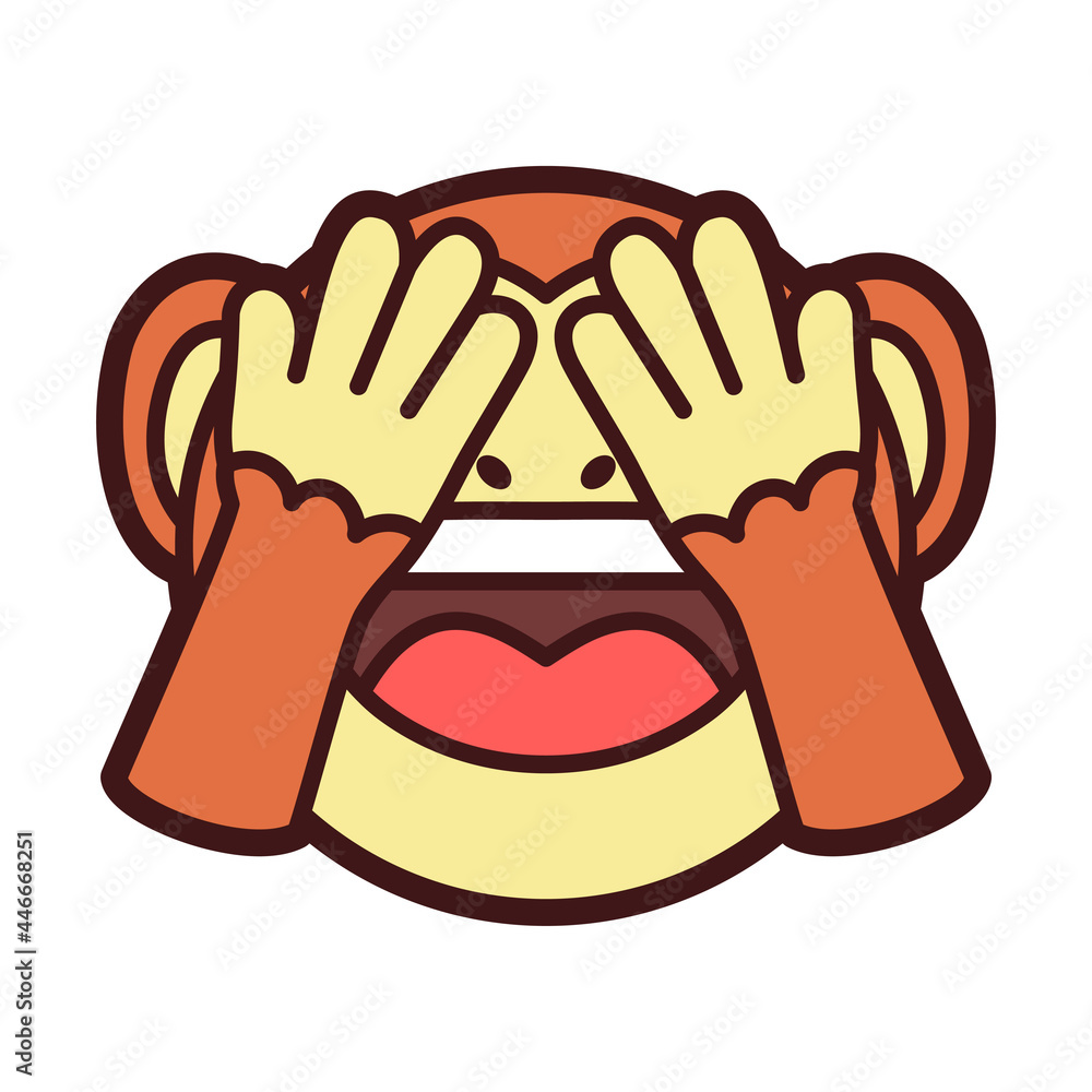 Emoji of a little monkey covered eyes Vector illustration Stock