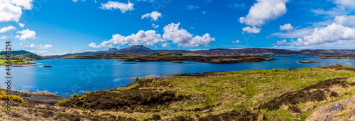 A panorama view down Loch Dunvegan on the island of Skye, Scotland on a summers day