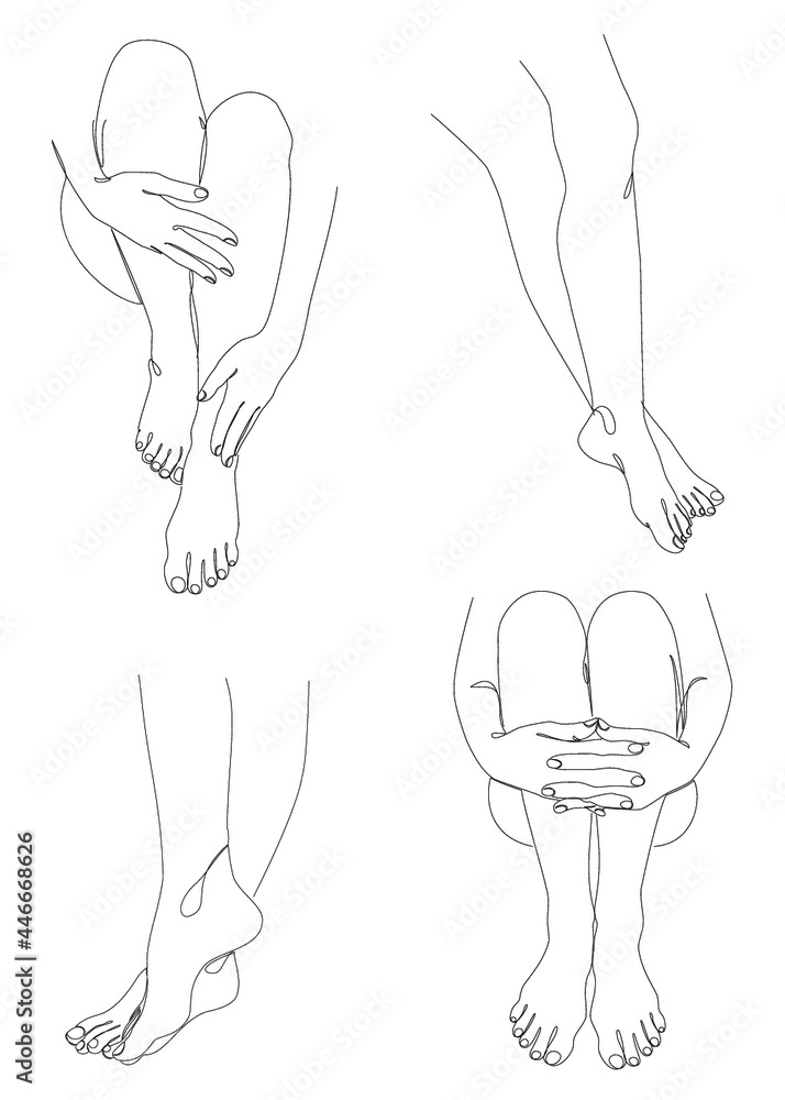 Collection. Silhouettes of human legs, feet in a modern one line style. Continuous line drawing, aesthetic outline for home decor, posters, wall art, stickers, logo. Vector illustration set. Collection. Silhouettes of human legs, feet in a modern one line style. Continuous line drawing, aesthetic outline for home decor, posters, wall art, stickers, logo. Vector illustration set.