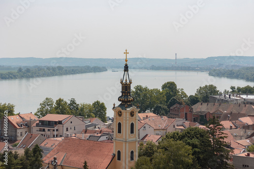 View of Belgrade in the haze from Zemun district, Serbia photo