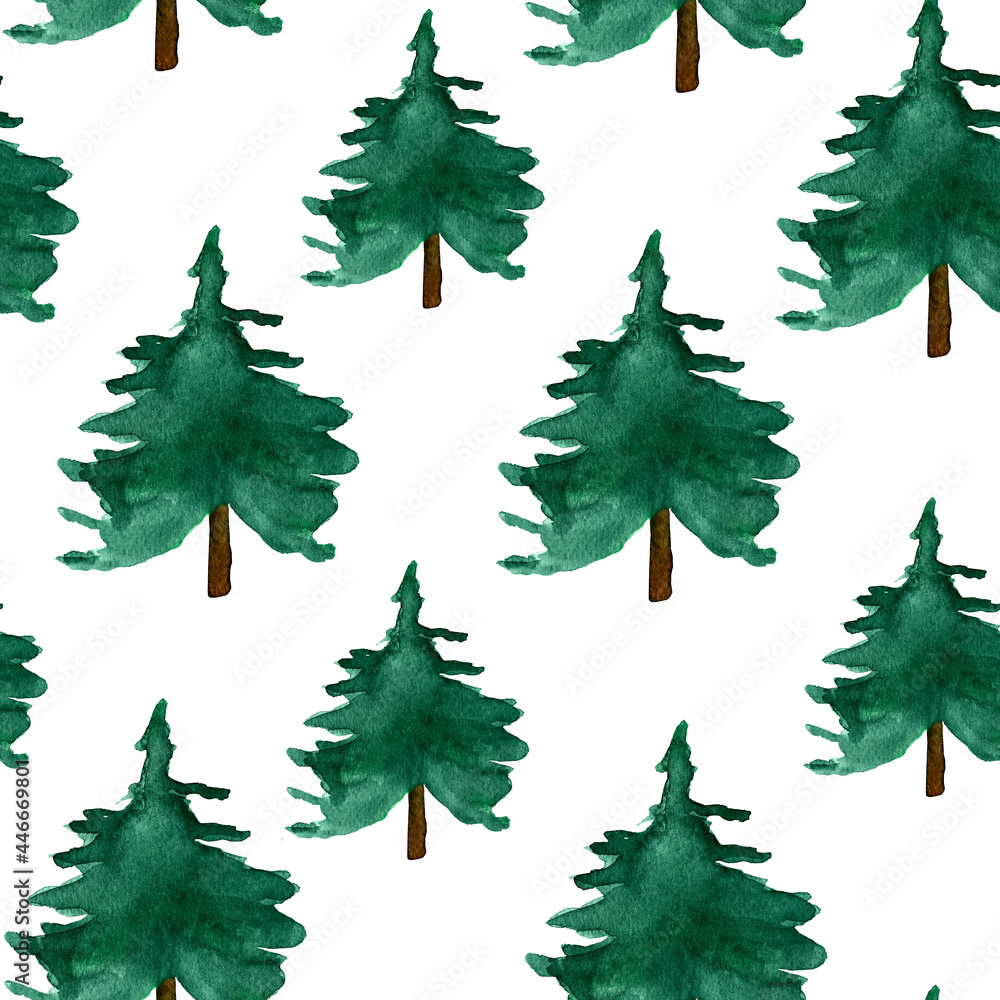 Fototapeta premium Christmas tree watercolor seamless pattern. Template for decorating designs and illustrations.