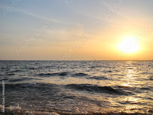 Sunset on the coast of the bay