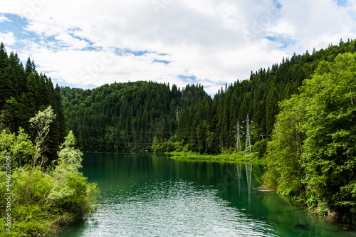 Scropoasa Lake, an artificial dam lake in the Bucegi Mountains, on the valley of the Ialomita River. Romania. photo