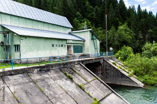 Hydroelectricity on Scropoasa Lake  artificial dam lake in the Bucegi Mountains  on the valley of the Ialomi  a River. Romania.