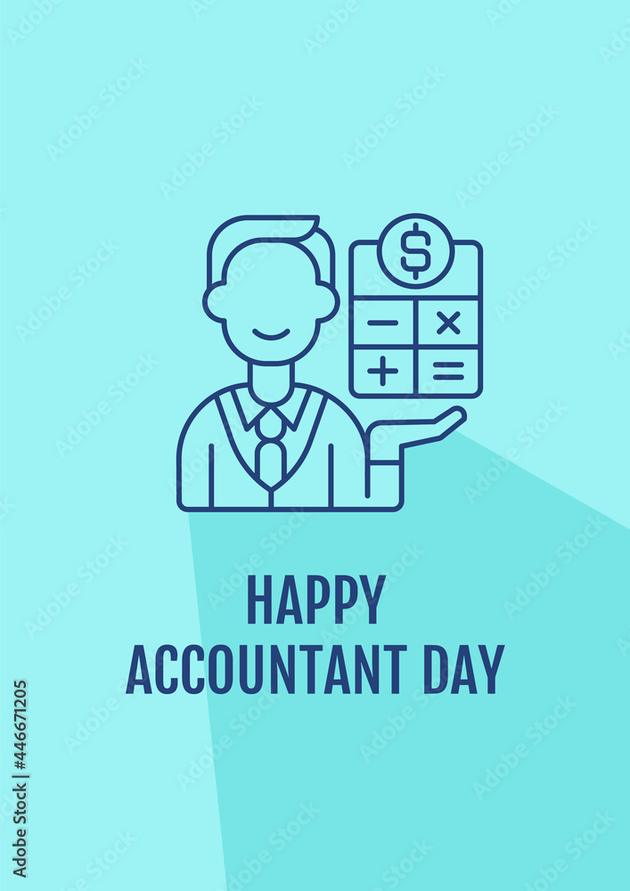 Congratulations to accountants postcard with linear glyph icon. Greeting card with decorative vector design. Simple style poster with creative lineart illustration. Flyer with holiday wish