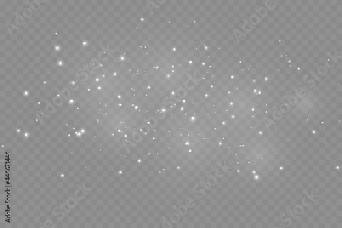 The dust sparks and golden stars shine with special light. Vector sparkles on a transparent background. . Vector illustration