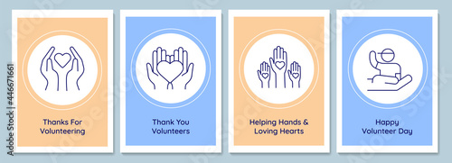 Happy global volunteer day postcards with linear glyph icon set. Greeting card with decorative vector design. Simple style poster with creative lineart illustration. Flyer with holiday wish