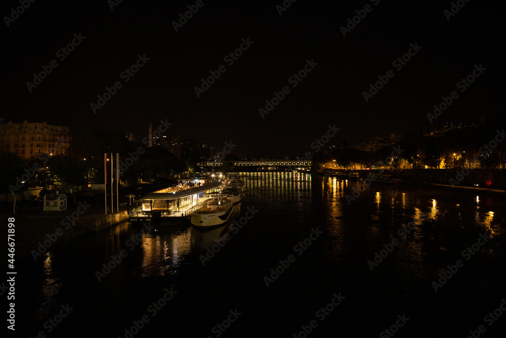 Parisian barge on the Seine at night