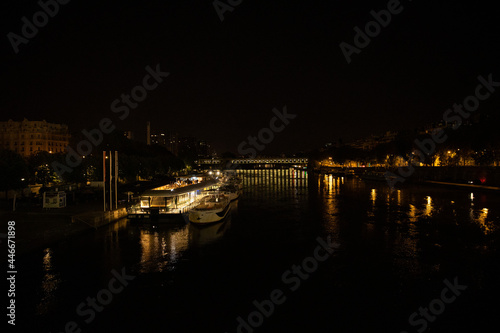 Parisian barge on the Seine at night