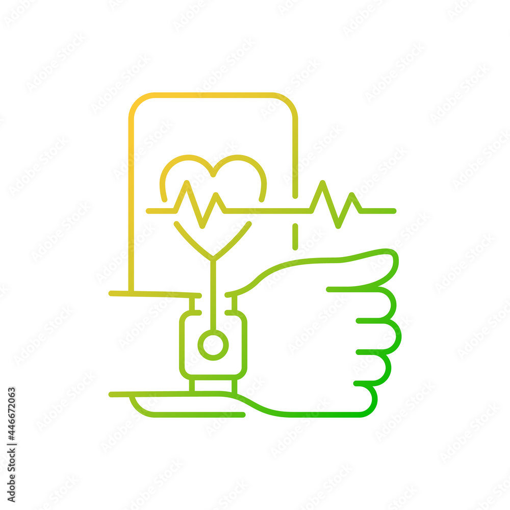 Health tracking gradient linear vector icon. Measuring heart rate. Wearable fitness tracker. Physical activity. Thin line color symbols. Modern style pictogram. Vector isolated outline drawing Health tracking gradient linear vector icon. Measuring heart rate. Wearable fitness tracker. Physical activity. Thin line color symbols. Modern style pictogram. Vector isolated outline drawing