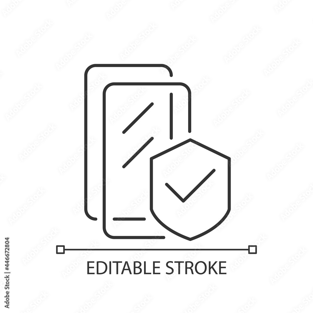 Screen protectors linear icon. Display guard. Screen glass cover. Cracked touchscreen solution. Thin line customizable illustration. Contour symbol. Vector isolated outline drawing. Editable stroke Screen protectors linear icon. Display guard. Screen glass cover. Cracked touchscreen solution. Thin line customizable illustration. Contour symbol. Vector isolated outline drawing. Editable stroke