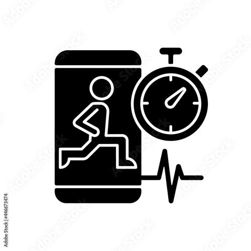High intensity and intervals workout black glyph icon. Online fitness work and rest ratio exercises. Personal time and distance blocks. Silhouette symbol on white space. Vector isolated illustration