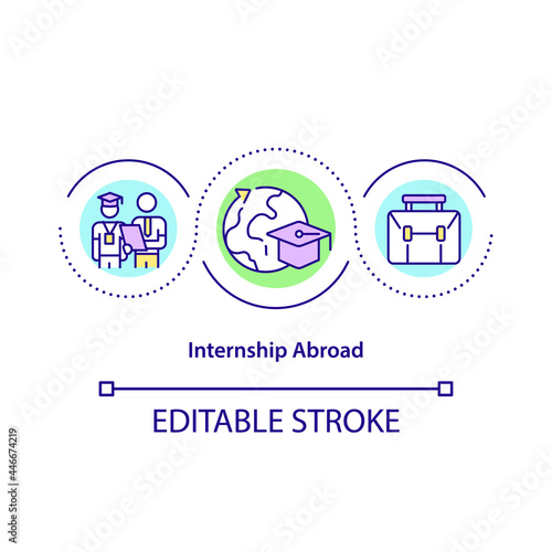 Internship abroad concept icon. Studying overseas abstract idea thin line illustration. Personal career development. Opportunities for students. Vector isolated outline color drawing. Editable stroke