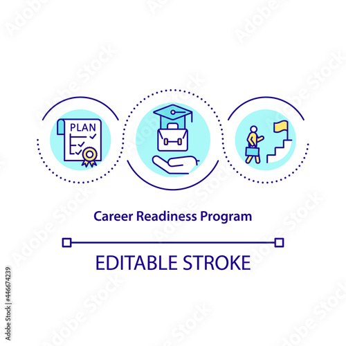 Career readiness program concept icon. Actionable career plans development abstract idea thin line illustration. College graduates preparation. Vector isolated outline color drawing. Editable stroke