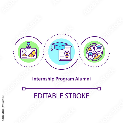 Internship program alumni concept icon. Interning abroad abstract idea thin line illustration. Undergraduate experience. Strengthening skills. Vector isolated outline color drawing. Editable stroke