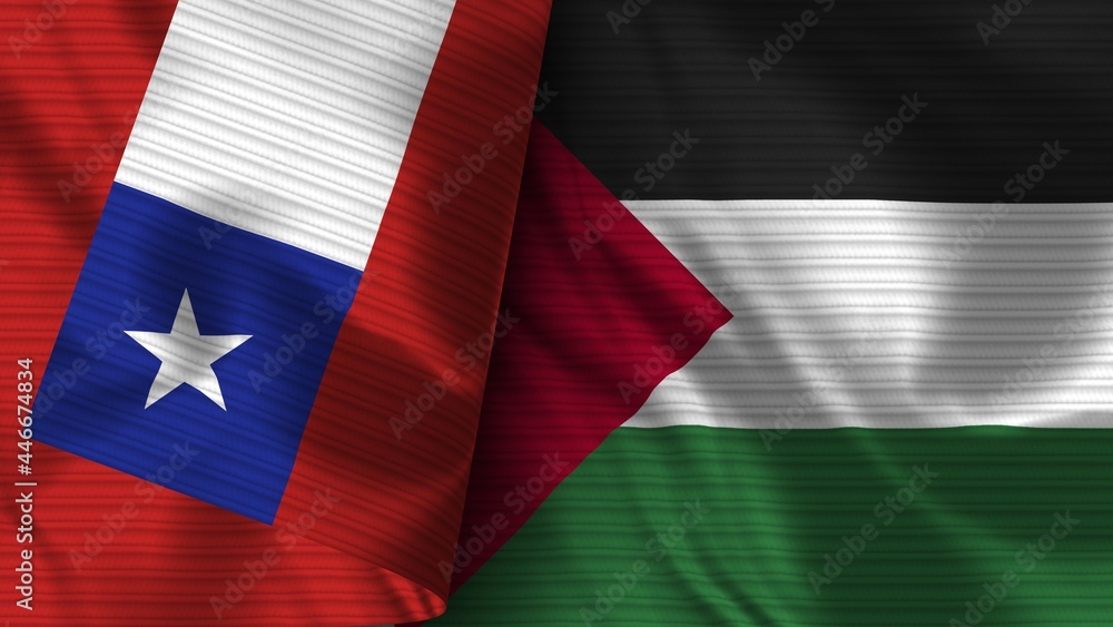 Obraz premium Palestine and Chile Realistic Flag – Fabric Texture 3D Illustration