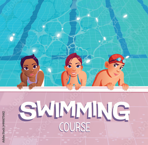 Children on a swimming course
