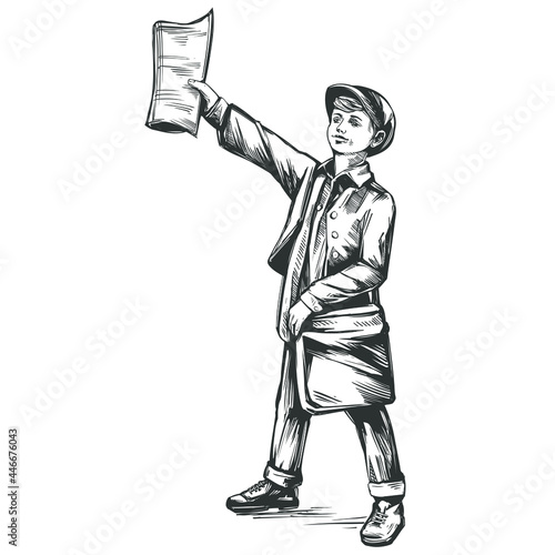 Paperboy selling news papers hand drawn vector illustration realistic sketch