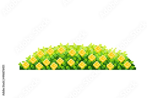 Rose bush pixel art. Decorative bush pixel art. Vector illustration. Valentine's Day. 