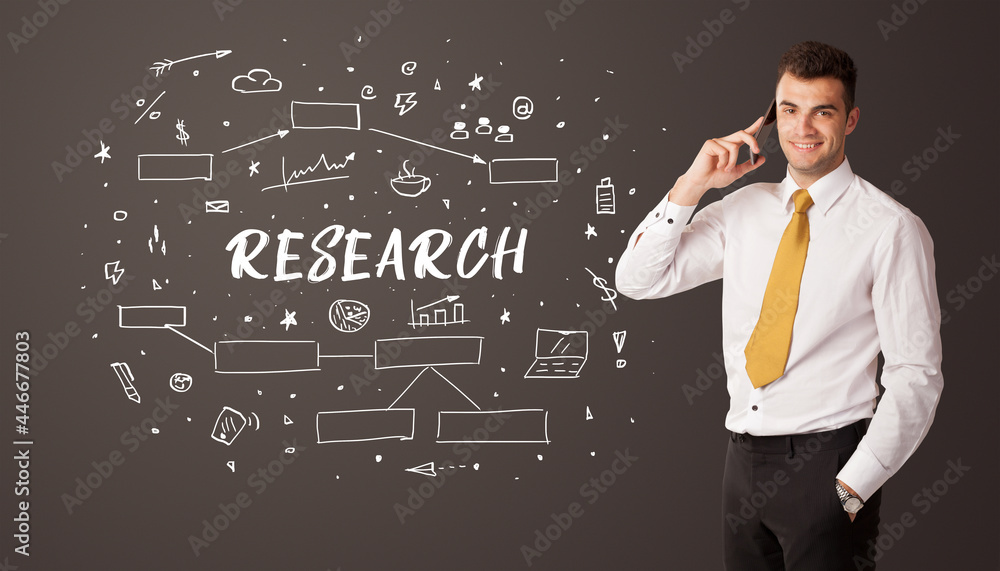 Businessman thinking with educational inscription Businessman thinking with educational inscription