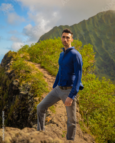 Man hiking in the mountains of Hawaii