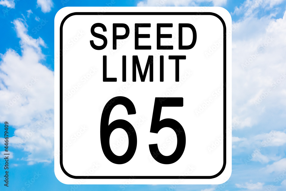 Illustration of the 65 speed limit sign on a sky background Illustration of the 65 speed limit sign on a sky background