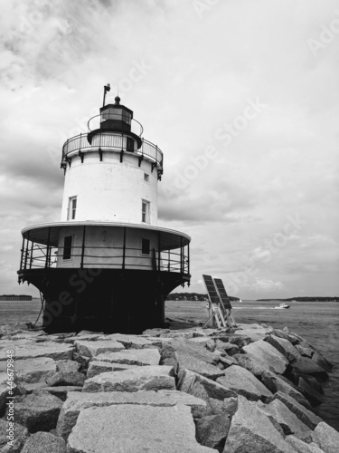 Grayscale shot of Spring Point Ledge Lighthouse in South Portland, Maine photo