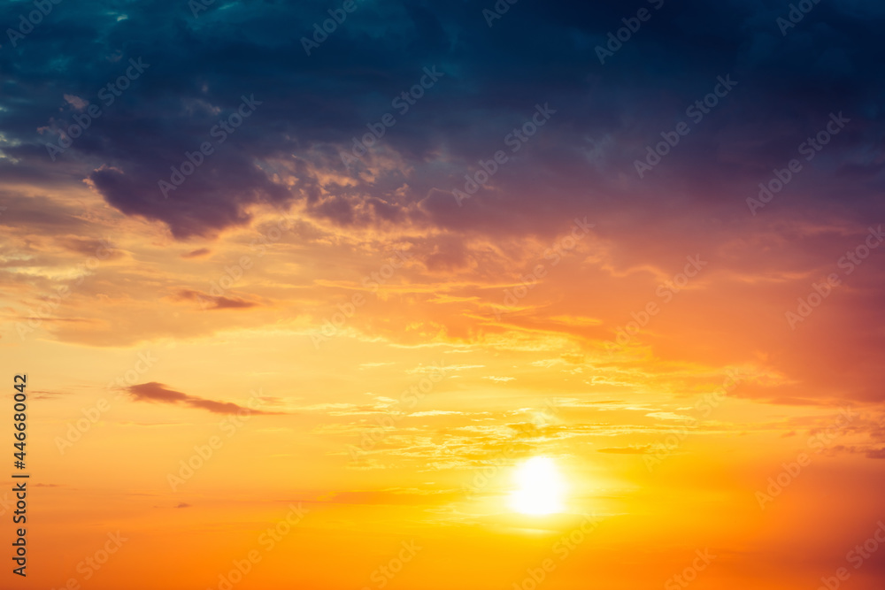 Beautiful colorful dramatic sky with clouds at sunset or sunrise