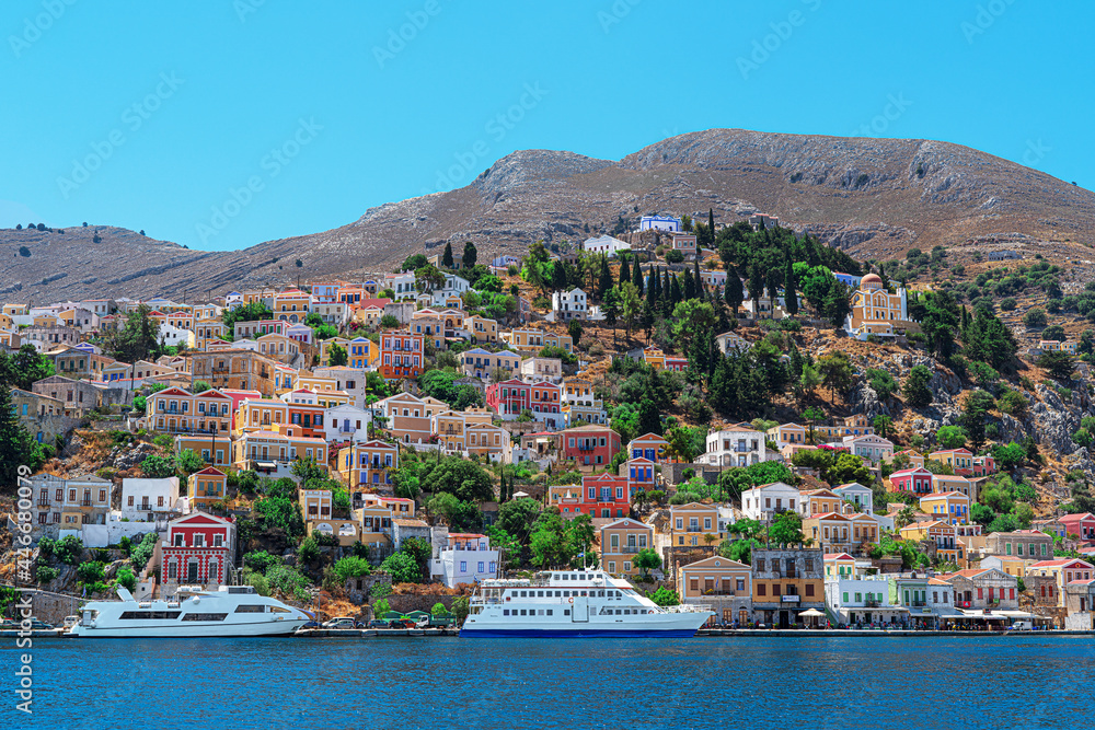 Fototapeta premium Beautiful Symi island (near Rhodes), Dodecanese.Traditional colorful Greece.