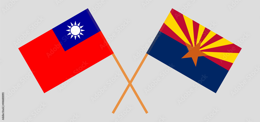 Crossed flags of Taiwan and the State of Arizona. Official colors. Correct proportion