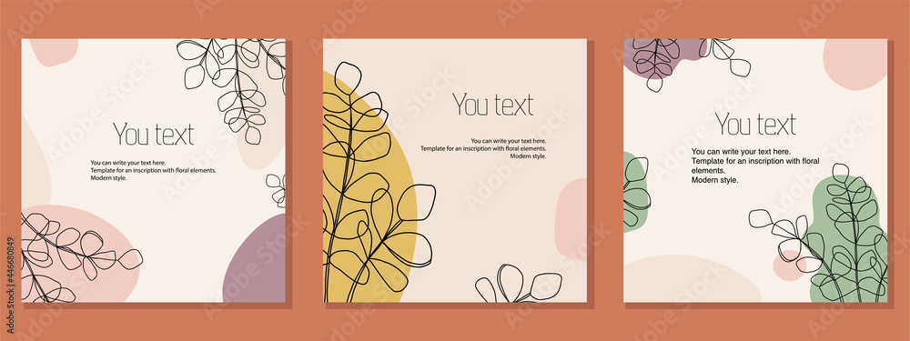 Illustration set of templates for postcards, cards, text placement. Minimalistic modern style.