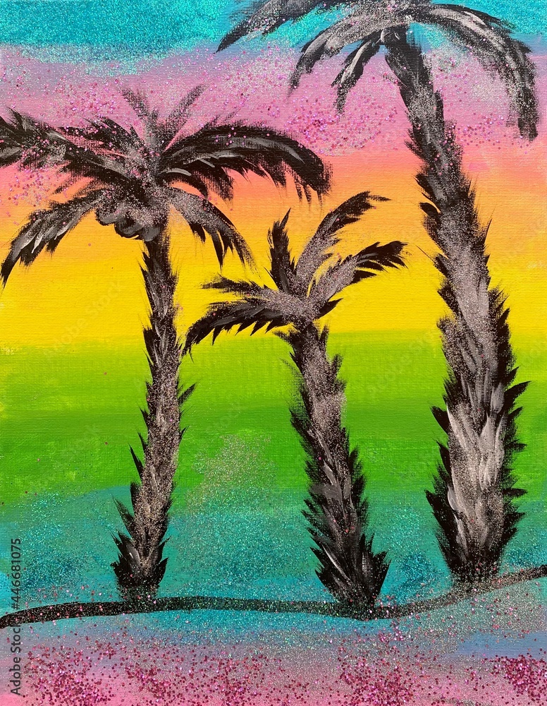 Obraz Palm Trees with Color and Glitter Background