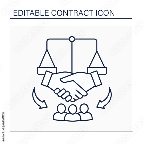 Collective agreement line icon. Written contract between employer and union. Terms and conditions of employment for employees.Contract concept. Isolated vector illustration. Editable stroke