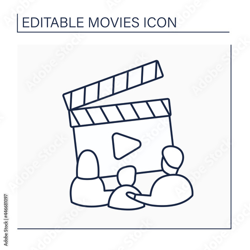 Family movie line icon. Film genre able for watching parents with children. Good for people of all ages.Movie concept. Isolated vector illustration. Editable stroke