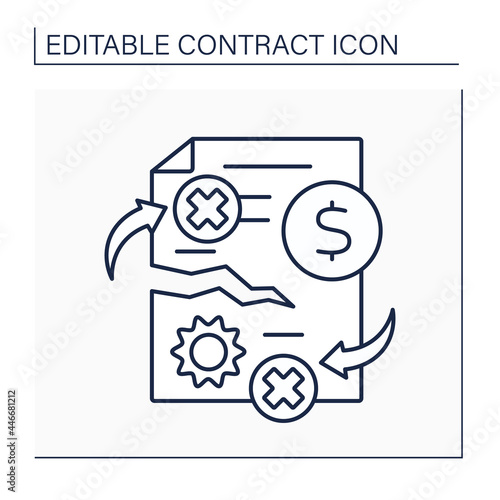 Contract breach line icon. Civil wrong. Violation of any of agreed-upon terms and conditions of binding contract. Contract concept. Isolated vector illustration. Editable stroke
