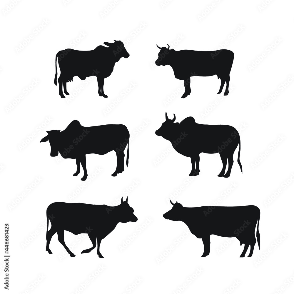 Fototapeta premium Set of cows and buffalos silhouette 