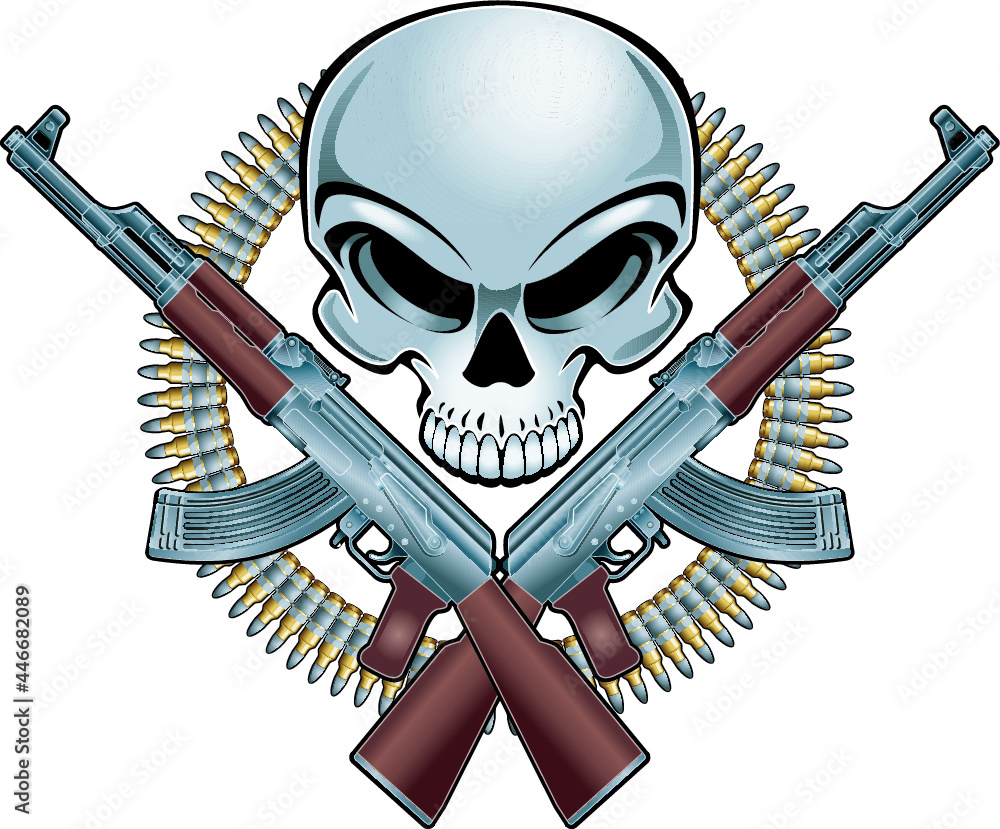 human skull and crossed assault rifles Stock Vector | Adobe Stock