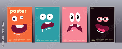 Emotions, cartoon faces, funny monsters.  Set of vector illustrations. Simple background pictures, perfect for posters, banners, t-shirt print, desktop wallpaper.