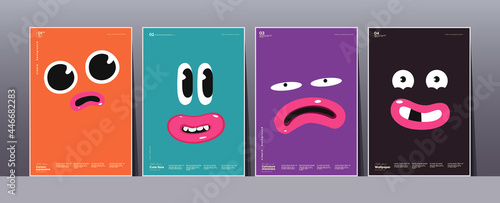 Emotions, cartoon faces, funny monsters.  Set of vector illustrations. Simple background pictures, perfect for posters, banners, t-shirt print, desktop wallpaper.