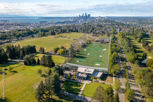 Aerial view of Seattle with Jefferson Park Below