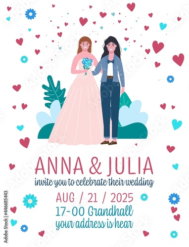 Unconventional wedding invitation. Gay, bisexual and transgender people marriage.