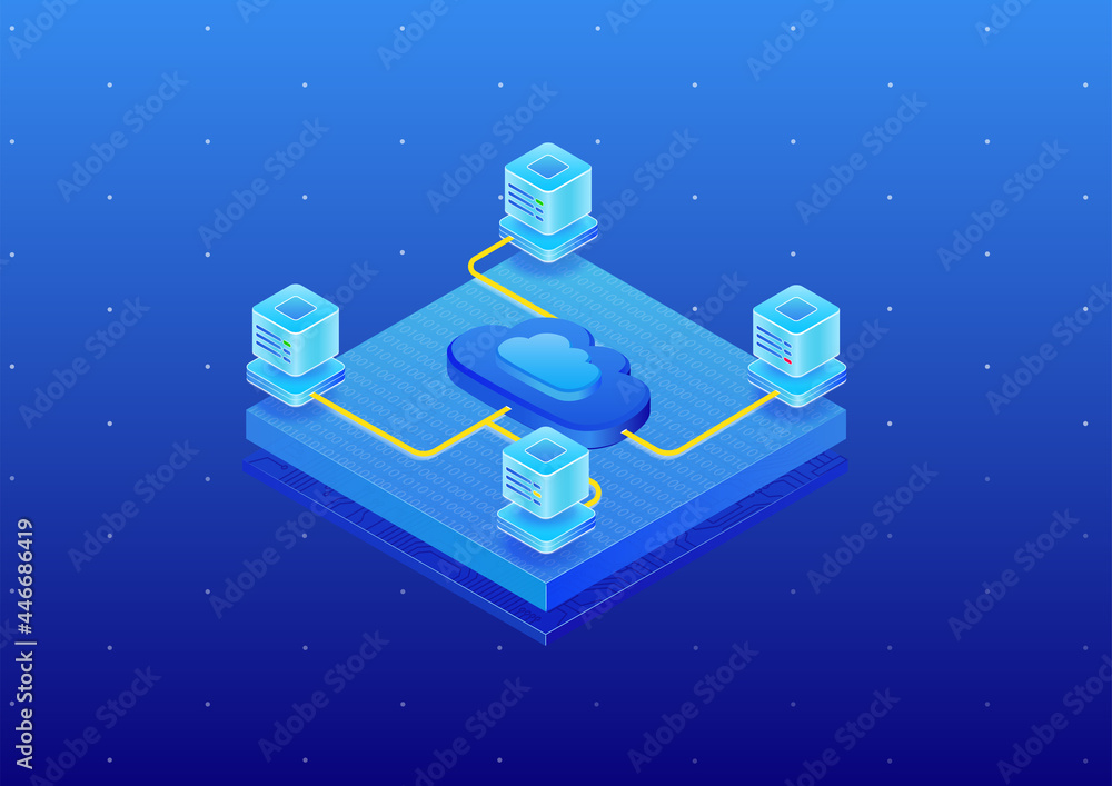 Cloud Computing Platform With Data Centers 3d Isometric Vector
