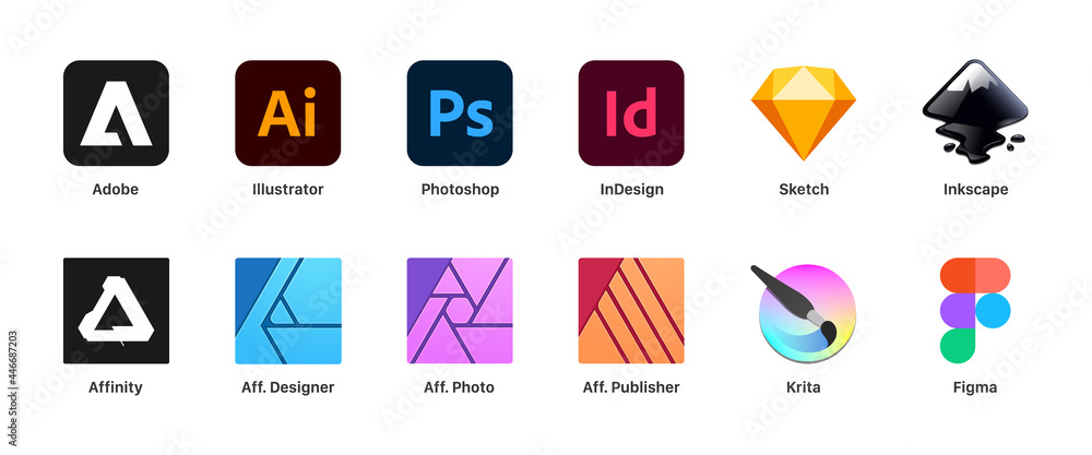 Graphic Design Software Logo Set Adobe Illustrator Photoshop