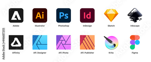 Ilustrador Adobe Photoshop Indesign Figma Sketch Inkscape Afinity Krita