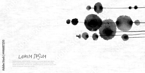 Design template with abstract black ink wash painting and place for your text on old rice paper background
