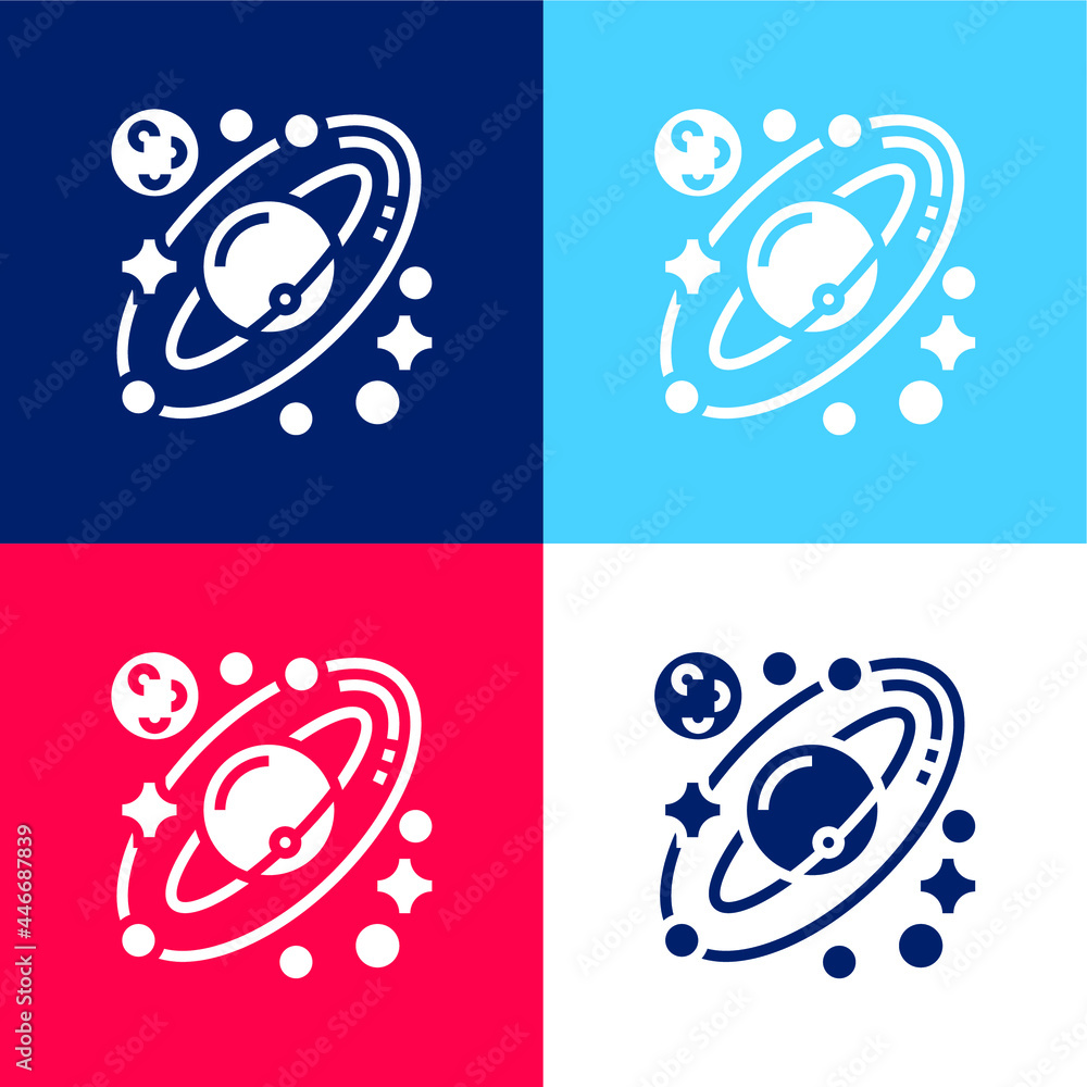 Astronomy blue and red four color minimal icon set Astronomy blue and red four color minimal icon set