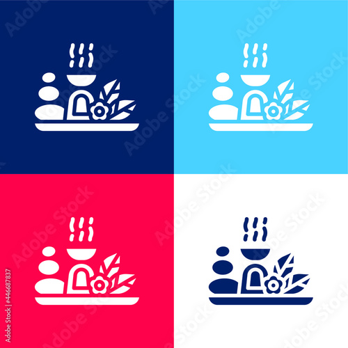 Aromatherapy blue and red four color minimal icon set