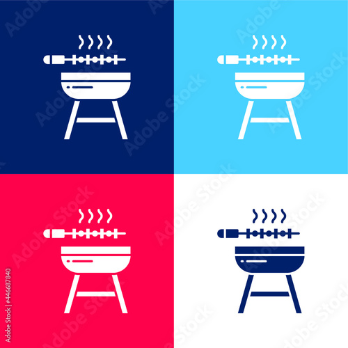 Barbeque blue and red four color minimal icon set