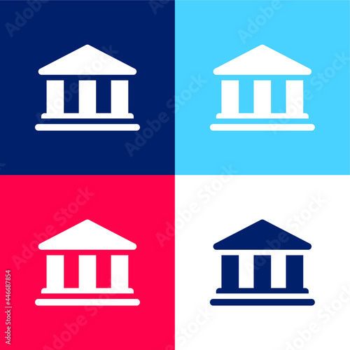 Bank blue and red four color minimal icon set