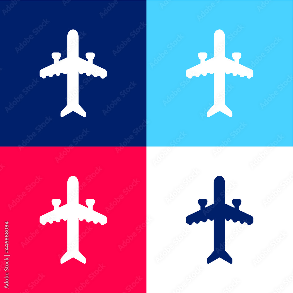 Aeroplane With Two Engines blue and red four color minimal icon set Aeroplane With Two Engines blue and red four color minimal icon set